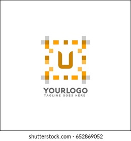 U letter pixel tech logo vector illustration