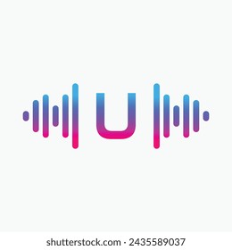 U letter with Pulse music player element. Logo template electronic music, equalizer, store, dj, nightclub, disco. Audio wave logo concept, Multimedia Technology themed, Abstract Shape vector