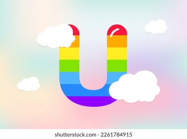 U Letter Rainbow patterns design, abstract rainbow letter for kids, love, family and scholl concept vector illustration design