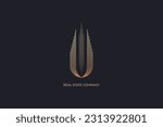 U letter real state line style logo design modern style creative golden wordmark design typography illustration, real state luxury logo