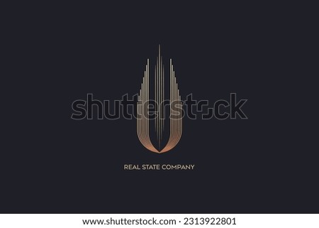 U letter real state line style logo design modern style creative golden wordmark design typography illustration, real state luxury logo