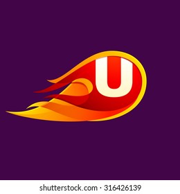 U letter with red fire flames. Letter vector design template elements for your application or corporate identity.