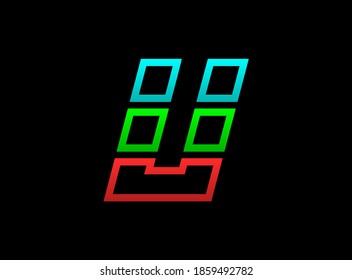 U letter rgb logo, vector desing font .Dynamic split red, green, blue color on black background. For social media,design elements, creative poster, web template and more
