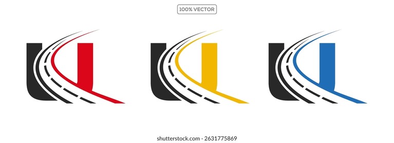 U letter road way logo creative design template in transparant background  