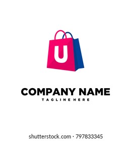 U Letter Shopping bag logo template in 2 pop colors