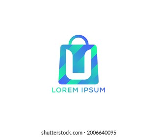 U Letter Shopping Logo Design Vector