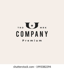 u letter star hipster vintage logo vector icon illustration