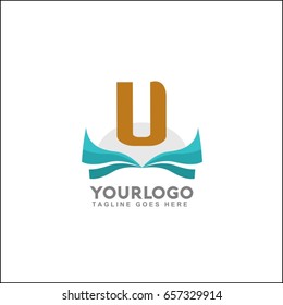 U letter sunset beach typography logo for t-shirt graphics, vectors, surf, and store business
