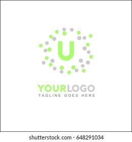 U Letter Tech Brand Identity. Abstract Pixel Logo Design Element