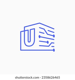 u Letter Tech Electric Circuit cube block Logo Outline Vector Icon Illustration