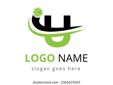 U Letter with Tennis Sports Logo Template Design. Tennis Sport Academy Sign, Club Symbol. business, and company identity