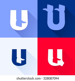 U letter with thumb up set. Vector logo design template elements for your application or corporate identity.