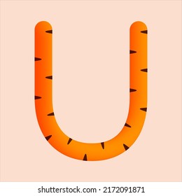 Diseño de cola tigre de letras U. Animales vectoriales, tipos de letra aislados de la vida salvaje para el logo, el logo de la aplicación, el concepto de vida salvaje, los titulares de los afiches animales y más