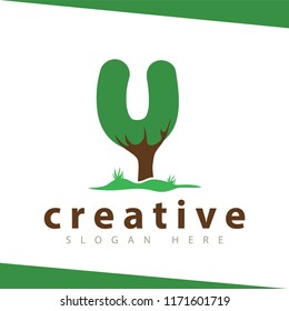 U Letter tree green logo vector template