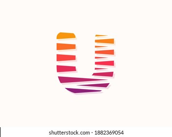 U letter trendy gradient color logo with diagonal lines. Sliced design perfect for creative poster, brand label, social media , corporate identity and more