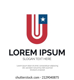 U Letter usa with Army Star Logo Vector Design