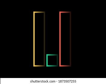 U letter vector design, font logo. Red, green, yellow color on black background. For social media,design elements, creative poster, web template and more