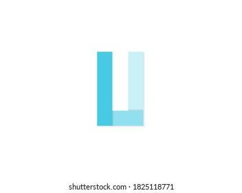U letter, vector logo, paper cut desing font made of blue color tones .Isolated on white background. Eps10 illustration