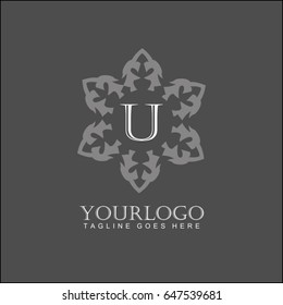 U letter vintage floral logo. Monogram design template. Elegant lineart brand identity, vector illustration.