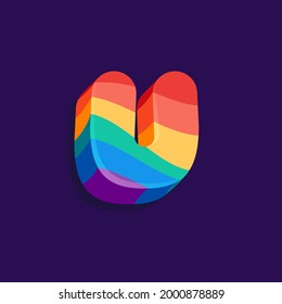U letter volume logo with Pride LGBTQ flag pattern. Vector Illustration perfect for your rainbow identity, transgender banner, gays and lesbians posters, bisexual design, etc.