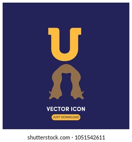 "U" Letter Water Reflection Vector Icon Illustration
