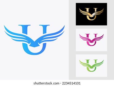 U Letter Wing Logo Design. Initial Flying Wing U Letter Logo