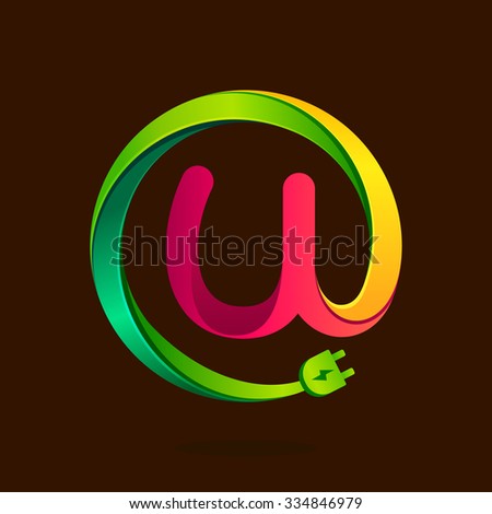 U letter with wire plug icon. Vector design template elements for your application or corporate identity.