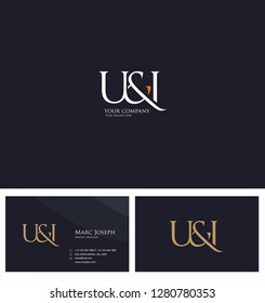 U & I letters Joint logo icon and Business card vector template.