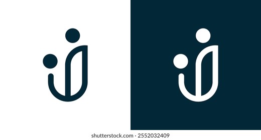 Logotipo del arte de la línea de U y dos personas que interactúan entre sí