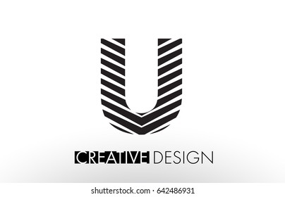 U Lines Letter Design with Creative Elegant Zebra Vector Illustration.