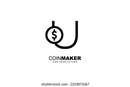U logo COIN for identity. MONEY template vector illustration for your brand.