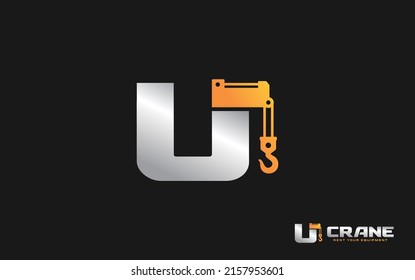 U logo crane for construction company. Heavy equipment template vector illustration for your brand.
