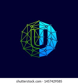 U logo design template,Circle with connected lines for brand of smart contract block symbol. technology digital logo - Vector - Vector
