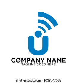 U logo design wifi concept for web and business company