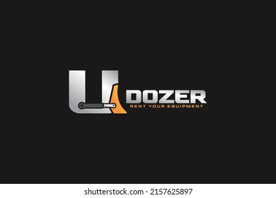 U Logo-Dozer für Bauunternehmen. Schwere Geräte Vorlage Vektorgrafik für Ihre Marke.