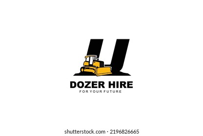 U Logo-Dozer für Bauunternehmen. Schwere Geräte Vorlage Vektorgrafik für Ihre Marke.