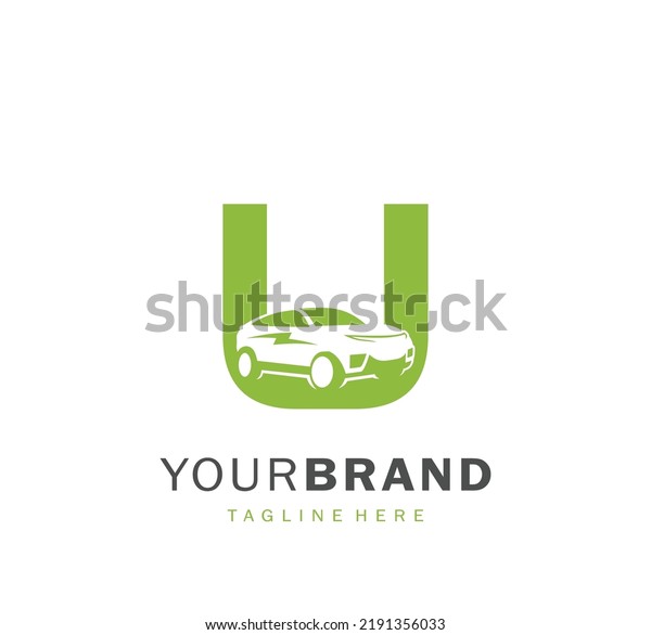 U logo\
with electric car illustration for your\
brand