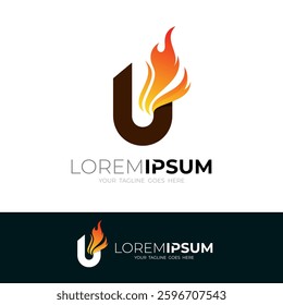 U logo and fire design combination, flame icons