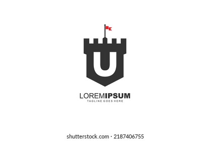 Vector de fortaleza del logo U para la empresa de identidad. ilustración vectorial de plantilla de seguridad de letra inicial para su marca.