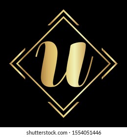 U logo, U letter logo, U design, U vector icon design with golden color on black background