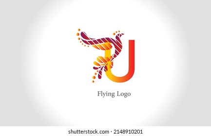 U Logo Letter with Flying Bird