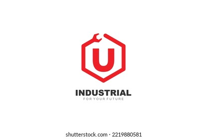 U Logo Maschine für Identität. Industrievorlage, Vektorgrafik für Ihre Marke.