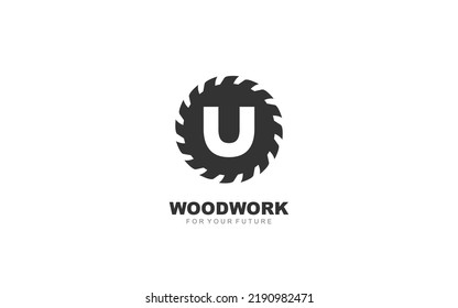 U logo sawmill vector for woodworking company. initial letter carpentry template vector illustration for your brand.