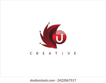 U Logo Simple Combination Red Color.