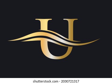 Plantilla de logotipo de U. Diseño del logotipo de la letra U. Diseño de logotipo Premium Letter U con concepto de ola de agua