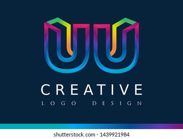 U U Logo. UU Letter Design Vector with Magenta blue and green yellow color