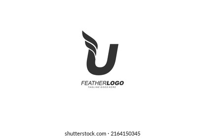 U logo wing for identity. feather template vector illustration for your brand.