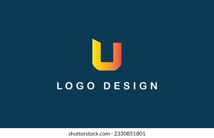 U logo yellow red gradient concept creative simple logo with blue background