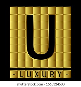 U luxury letter on elegant golden background. Creative Letter Logo for Company Name, Label, Icon, Cover, Emblem, Print, Textile, Card or Web Page graphic design element.