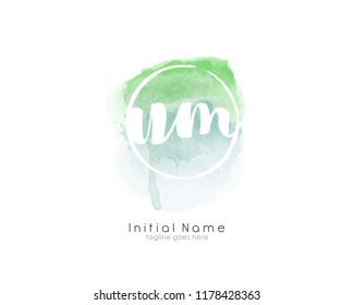 U M Initial logo template with watercolor background